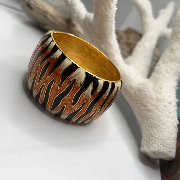 Gold Orange Black White Tiger Stipe Bangle Kenneth J Lane - Picture 13 of 15